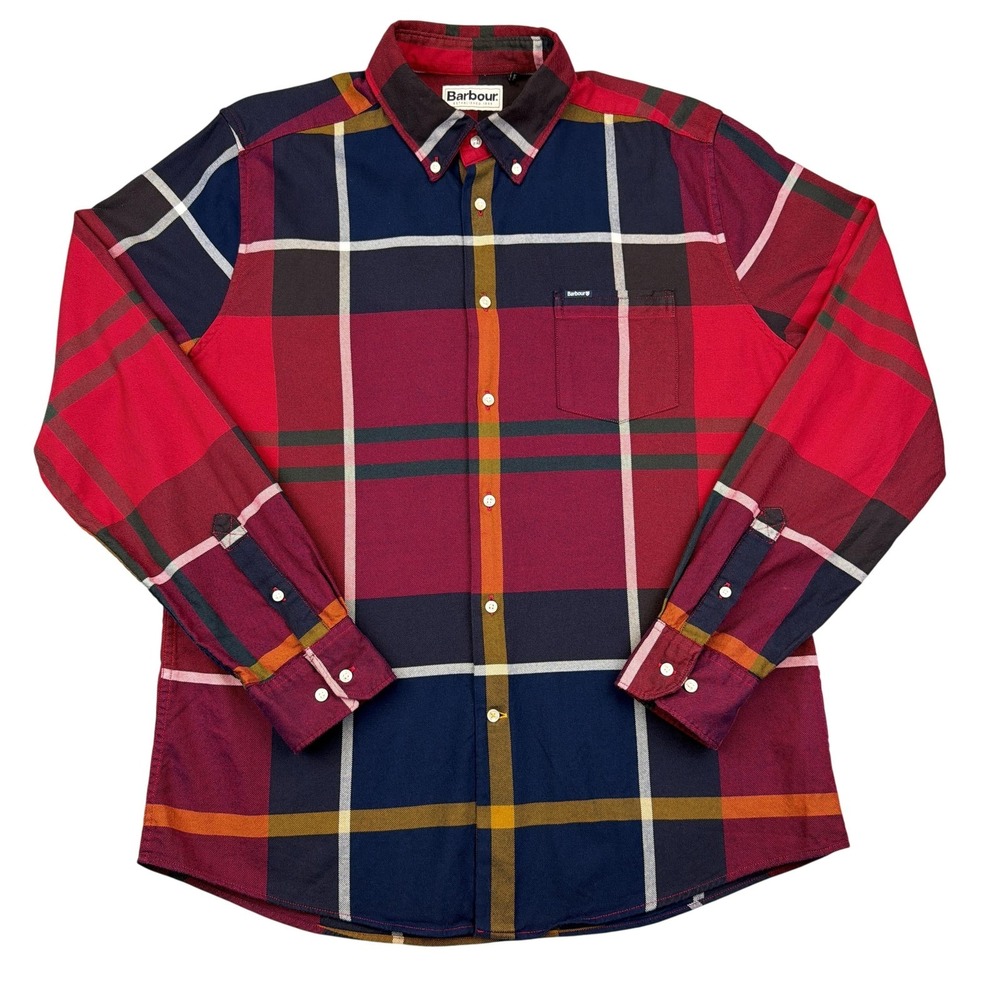 Barbour Shirt Mens Medium Multicolor Plaid Tailored Fit Button Down Long Sleeve